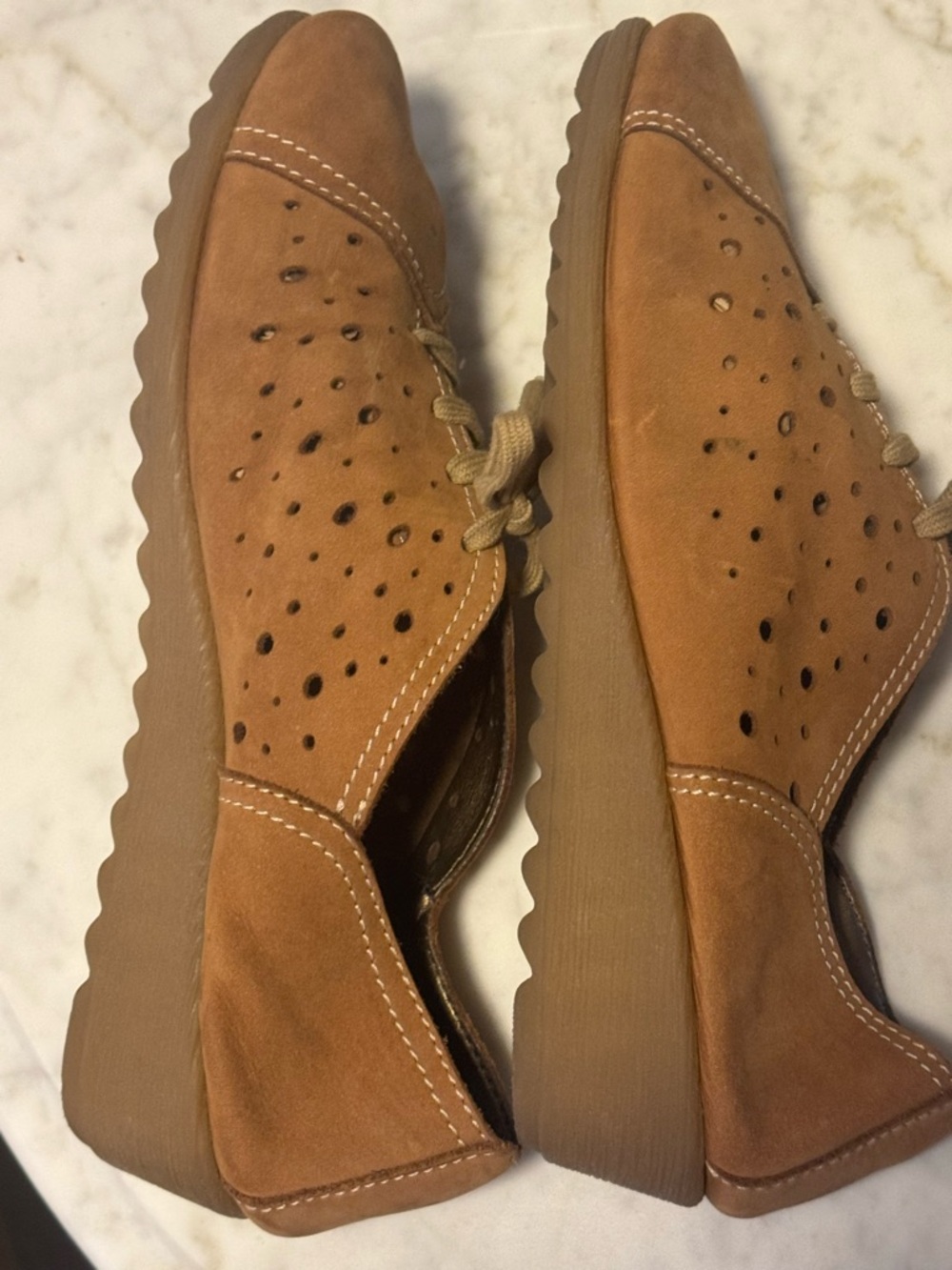 Women’s Casual Perforated Suede Lace-Up Shoes in Tan - Picture 5 of 9